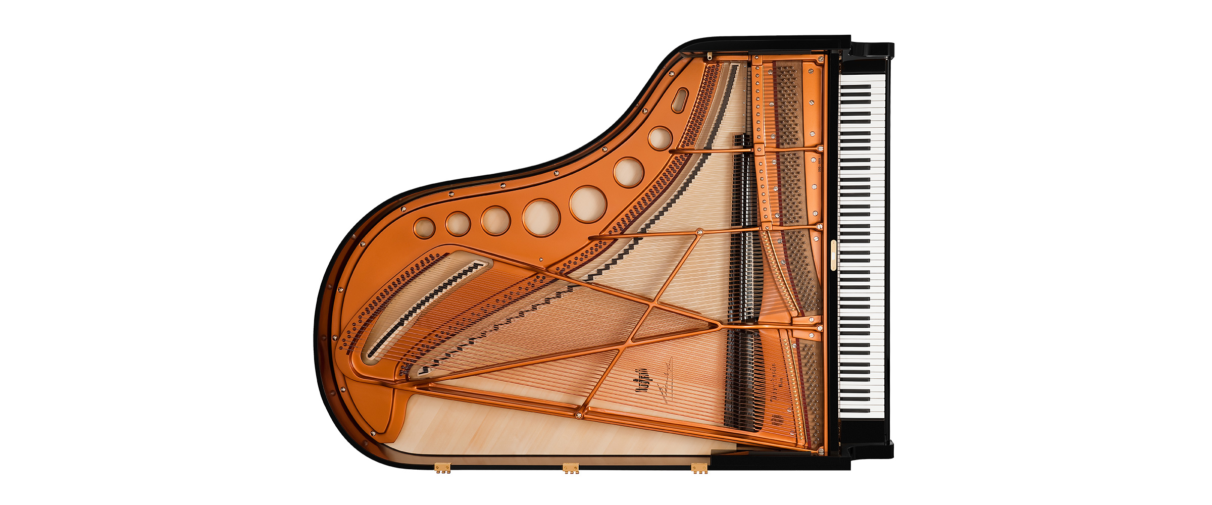 grand piano top view strings